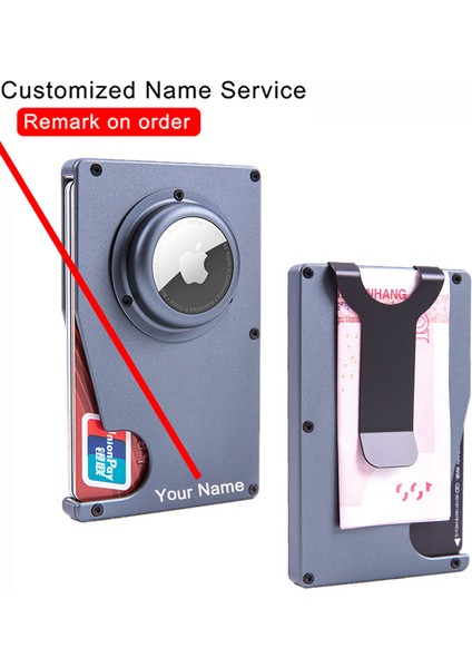 Name-Ak-1-Black Özelleştirilmiş Isim Metal Rfid Airtag Kartlıklı Cüzdan Para Klipleri Apple Airtags Tracker Id Cardholder Için Erkek Kadın Cüzdan Çantalar (Yurt Dışından)