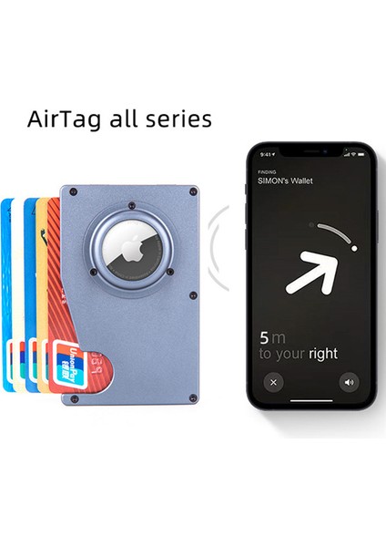 Name-Ak-1-Black Özelleştirilmiş Isim Metal Rfid Airtag Kartlıklı Cüzdan Para Klipleri Apple Airtags Tracker Id Cardholder Için Erkek Kadın Cüzdan Çantalar (Yurt Dışından)