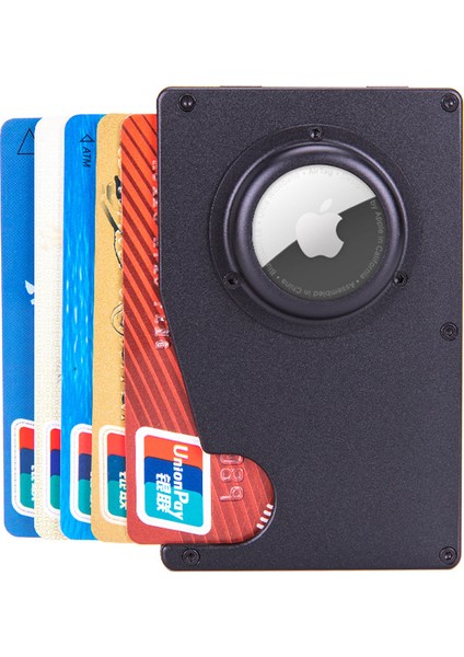 Name-Ak-1-Black Özelleştirilmiş Isim Metal Rfid Airtag Kartlıklı Cüzdan Para Klipleri Apple Airtags Tracker Id Cardholder Için Erkek Kadın Cüzdan Çantalar (Yurt Dışından)