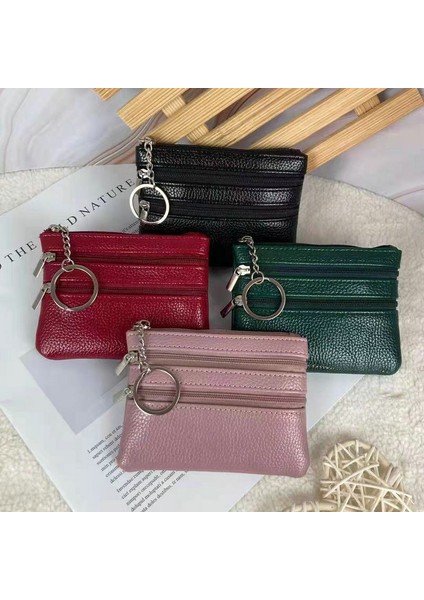Siyah Kadın Küçük Değişim Para Çantaları Cep Cüzdanları Anahtar Tutucu Kılıf Mini Fonksiyonel Kese Fermuarlı Kart Cüzdan Pu Deri Madeni Para Çantaları (Yurt Dışından)