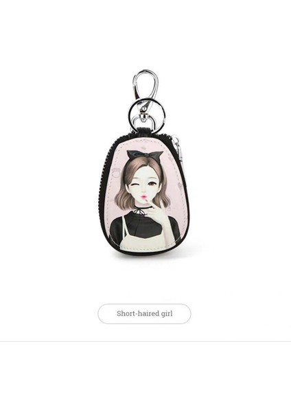 Kısa Saç Kız Bir Moda Anahtar Çanta Karikatür Kadın Kız Öğrenciler Deri Anahtar Cüzdan Araba Anahtar Zincirleri Için Anahtar Durum Kapak Yeni Güzel Fermuar Anahtar Tutucu (Yurt Dışından)