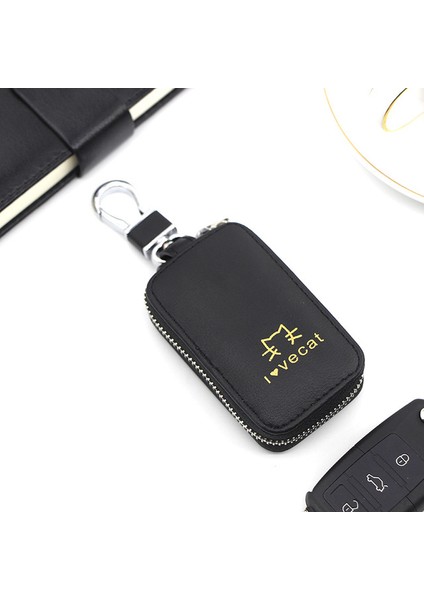 Y7302BLACK Pu Deri Sevimli Kedi Kadın Araba Anahtarlık Ev Çanta Anahtarlığı Organizatör Araba Anahtarı Kılıfı Çok Fonksiyonlu Küçük Cüzdan Mini Çanta (Yurt Dışından)