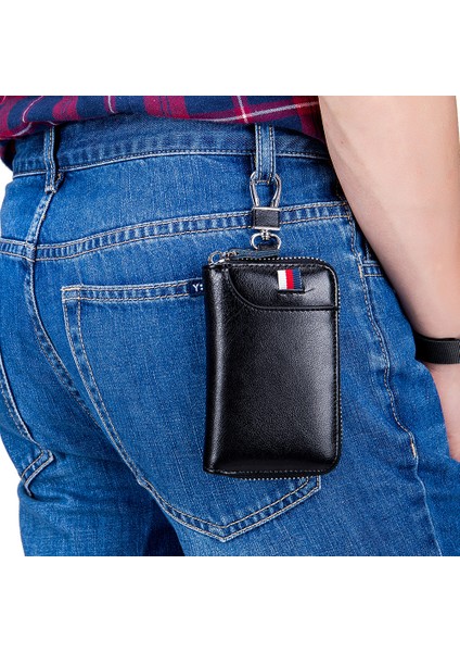 Bordo Lüks Yumuşak Deri Anahtarlık Araba Anahtarı Çantası Iş Unisex Cüzdan Kart Sahibinin Fermuar Kılıfı Çanta Anahtar Paket Kapağı Taşınabilir Anahtar Çantası (Yurt Dışından)