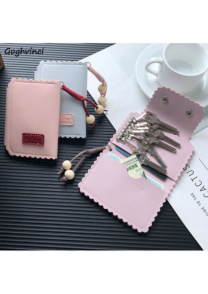04-Pembe Çok Fonksiyonlu Anahtar Cüzdan Kadın Kartları Araba Anahtarı Sahipleri Para Çantası Pu Deri Harf Tasarım Şık Anahtarlık Mini Pratik Genç Ins (Yurt Dışından)