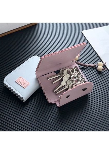 04-Pembe Çok Fonksiyonlu Anahtar Cüzdan Kadın Kartları Araba Anahtarı Sahipleri Para Çantası Pu Deri Harf Tasarım Şık Anahtarlık Mini Pratik Genç Ins (Yurt Dışından)