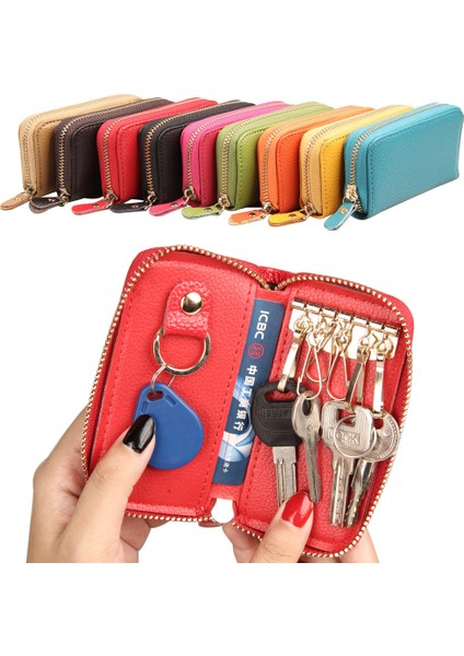 Yeşil Moda Yeni Hakiki Deri Anahtarlık Erkek Kadın Anahtar Cüzdan Organizatör Kılıfı Araba Anahtarlık Kahya Anahtar Kutu Mini Kart Çantası (Yurt Dışından)