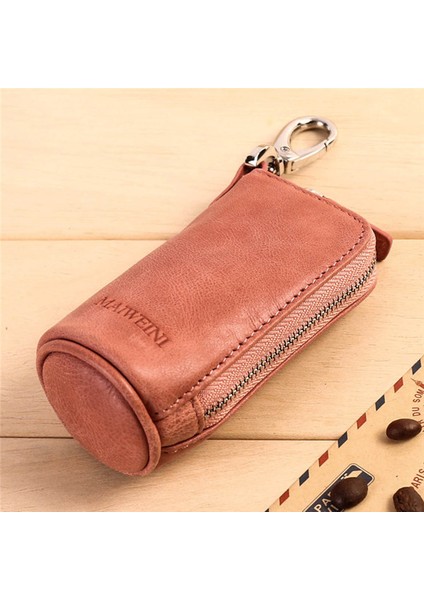 Pembe Yepyeni Kadın Erkek Inek Derisi Deri Fermuarlı Çanta Çanta Retro Araba Anahtarı Cüzdan Moda Çok Fonksiyonlu Kahya Sahipleri (Yurt Dışından)