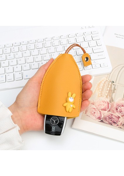 Tavşan-Sarı Moda Yaratıcı Pull-Out Tarzı Araba Anahtarı Çantası Kadınlar Için Sevimli Kişilik Deri Anahtarlar Saklama Çantası Ipli Anahtarlık Tutucu (Yurt Dışından)