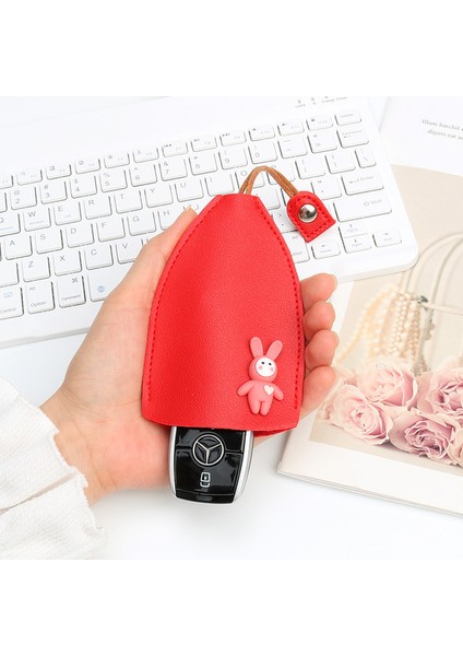 Tavşan-Kırmızı Moda Yaratıcı Pull-Out Stil Araba Anahtarı Çantası Kadınlar Için Sevimli Kişilik Deri Anahtarlar Saklama Çantası Ipli Anahtarlık Tutucu (Yurt Dışından)