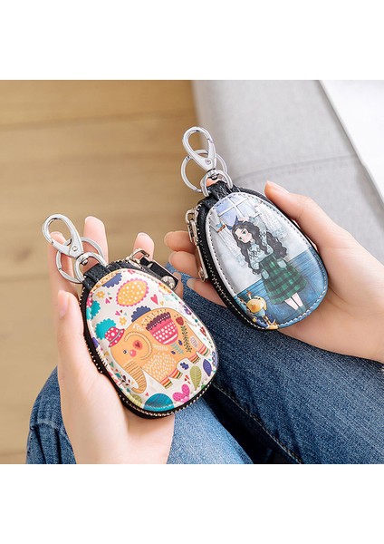 Keyfi Desen Moda Karikatür Deri Anahtar Çantası Bayanlar Araba Için Taşınabilir Anahtarlık Anahtar Kılıfı Kızlar Güzel Anahtar Cüzdan Fermuar Anahtarlık Tutucu (Yurt Dışından)