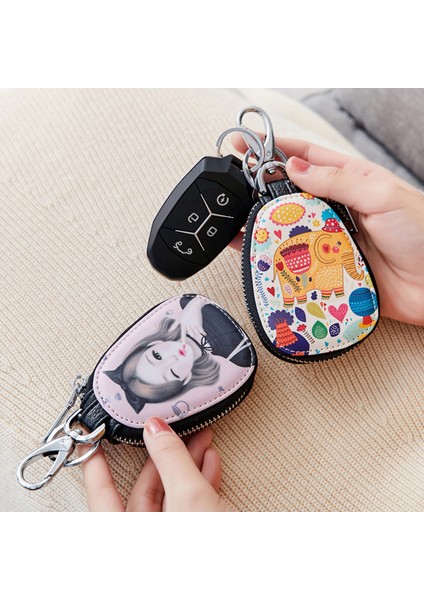 Keyfi Desen Moda Karikatür Deri Anahtar Çantası Bayanlar Araba Için Taşınabilir Anahtarlık Anahtar Kılıfı Kızlar Güzel Anahtar Cüzdan Fermuar Anahtarlık Tutucu (Yurt Dışından)