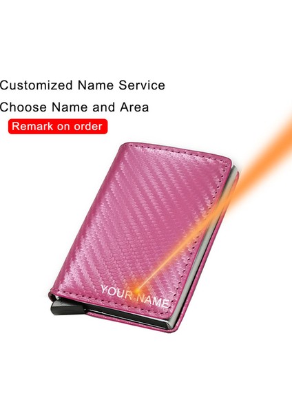 Pembe (Isim Hizmeti) Özelleştirmek Rfid Karbon Elyaf Erkek Cüzdanları Para Çantaları Kart Tutucu Siyah Üç Katlı Deri Ince Mini Sihirli Cüzdan Kişiselleştirilmiş Vallet (Yurt Dışından)
