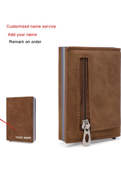 075-BROWN Name 2023 Yeni Anti Rfid Kımlık Kartı Tutucu Kılıf Erkek Deri Cüzdan Madeni Para Cüzdanı Kadın Mini Fermuarlı Kredi Kartı Tutucu Not Bölmesi (Yurt Dışından)