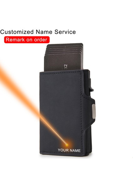 NAME-CH0727-SIYAH Özelleştirilmiş Rfid Karbon Elyaf Kartlık Erkek Cüzdan Madeni Para Cebi Kımlık Banka Kredi Kartı Sahibi Kılıfı Alüminyum Kartlık Akıllı Cüzdan (Yurt Dışından)