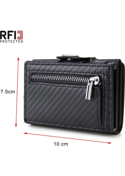 NAME-CH0727-SIYAH Özelleştirilmiş Rfid Karbon Elyaf Kartlık Erkek Cüzdan Madeni Para Cebi Kımlık Banka Kredi Kartı Sahibi Kılıfı Alüminyum Kartlık Akıllı Cüzdan (Yurt Dışından) fiyatları