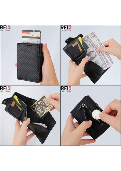 NAME-CH0727-SIYAH Özelleştirilmiş Rfid Karbon Elyaf Kartlık Erkek Cüzdan Madeni Para Cebi Kımlık Banka Kredi Kartı Sahibi Kılıfı Alüminyum Kartlık Akıllı Cüzdan (Yurt Dışından) fırsatları