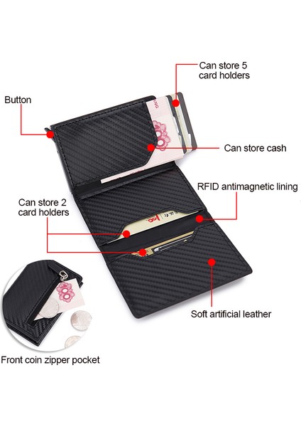 Carbon(Ad Service) Dıenqı Erkek Rfid Sihirli Cüzdanı Karbon Fiber Kartlıklı Cüzdanlar Marka Para Çantası Bozuk Para Cüzdanı Ince Ince Erkek Mıknatıs Üçe Katlanan Cüzdan (Yurt Dışından) modelleri