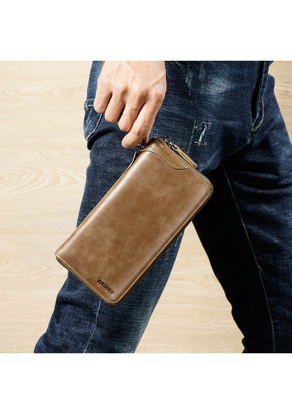 Haki (Isim Hizmeti) Hakiki Deri Erkek Cüzdan Zarf Debriyaj Telefon Bilek Çanta Çanta Iş Vintage Uzun Cüzdan Adam Lüks Fermuar Bileklik Cüzdan (Yurt Dışından)