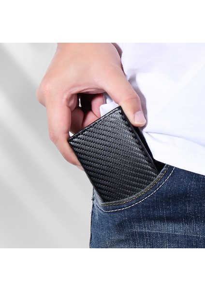 Siyah (Isim Hizmeti) Dıenqı Rfid Karbon Elyaf Deri Erkek Cüzdan Kart Sahibinin Para Çantaları Çantalar Erkek Ince Ince Mini Cüzdan Erkekler Için Siyah Cüzdan Hediyeler (Yurt Dışından) fırsatları