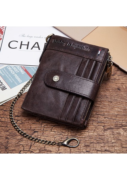 Siyah Zincir Kutusu Rfıd Erkek Cüzdan Ince Deri Bifold Hasp Vintage Kısa Erkek Çanta Bozuk Para Kesesi Çok Fonksiyonlu Kartlar Cüzdan Tasarımcı Zincir Çanta (Yurt Dışından) modelleri