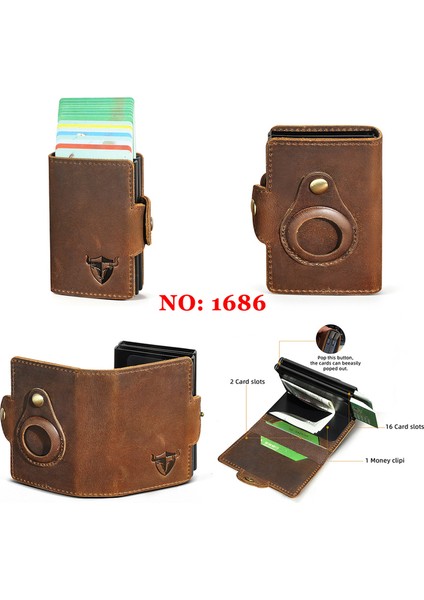 1686 Rfid-Kahverengi En Kaliteli Yeni Sığır Erkekler Erkek Vintage Hakiki Deri Kredi Kartı Nakit Tutucu Mıknatıs Klipsi Ince Mini Kullanışlı Cüzdan Çanta 1058 (Yurt Dışından)