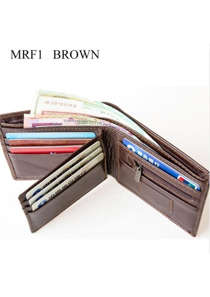 Mrf1 Kahverengi Longxıor Hakiki Deri Erkek Cüzdan Rfıd Engelleme Cüzdan Erkekler Moda Inek Deri Çanta Kimlik Koruma Erkek Cüzdanları Mrf7 (Yurt Dışından)