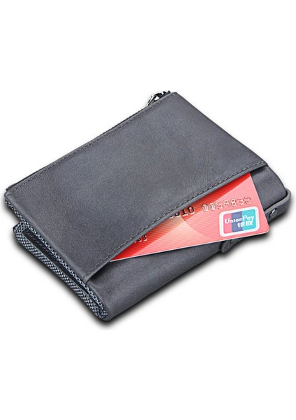 Kırmızı Kahverengi Hakiki Inek Deri Erkek Cüzdan Rfid Çift Fermuarlı Kart Tutucu Yüksek Kaliteli Erkek Cüzdan Çanta Eski Bozuk Para Tutucu Erkek Cüzdan (Yurt Dışından) indirimleri