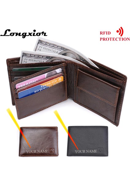 Mrf7 Siyah Gravür Longxıor Hakiki Deri Erkek Cüzdan Rfıd Engelleme Cüzdan Erkek Moda Inek Deri Çanta Kimlik Koruma Erkek Cüzdanları Mrf7 (Yurt Dışından)