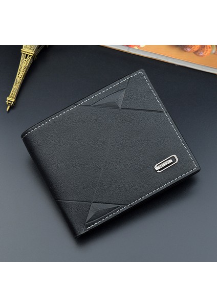 Küçük Siyah Yeni Erkek Cüzdan Kısa Çoklu Kart Bozuk Para Cüzdanı Moda Rahat Cüzdan Erkek Gençlik Ince Üç Katlı Yatay Yumuşak Cüzdan Erkekler Pu (Yurt Dışından)