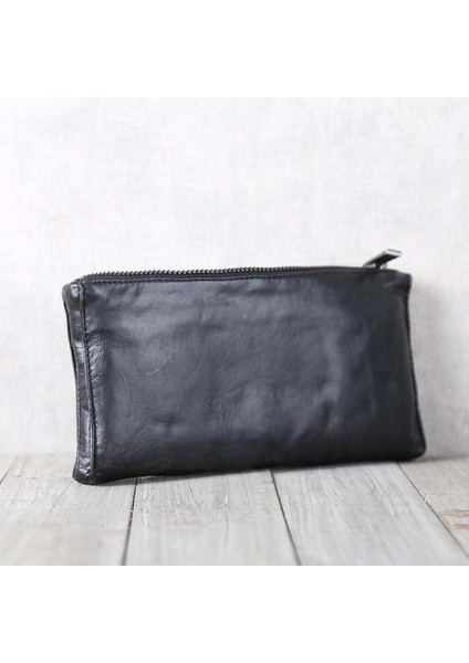 Haki Yeni Moda Erkek Fermuarlı Uzun Cüzdan Hakiki Inek Deri Lüks Telefon El Çantası El Yapımı Kadın Büyük Kapasiteli Çantalar Para Çantası (Yurt Dışından)
