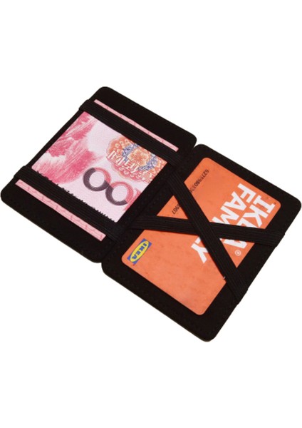 Siyah-10.5x7.8x0.5cm Deri Para Klip Ince Cüzdan Kimlik Kredi Banka Kartı Tutucu Yüksek Kaliteli Kadın Erkek Nakit Çanta Depolama Küçük Unisex Кошелек Женский (Yurt Dışından)