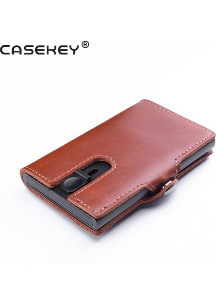 Kahverengi Hakiki Deri Rfıd Kredi Kartı Tutucu Erkekler Engelleme Sürgülü Cüzdan Kart Tutucu Çanta Karbon Fiber Slimjack Jackster Cüzdan (Yurt Dışından)