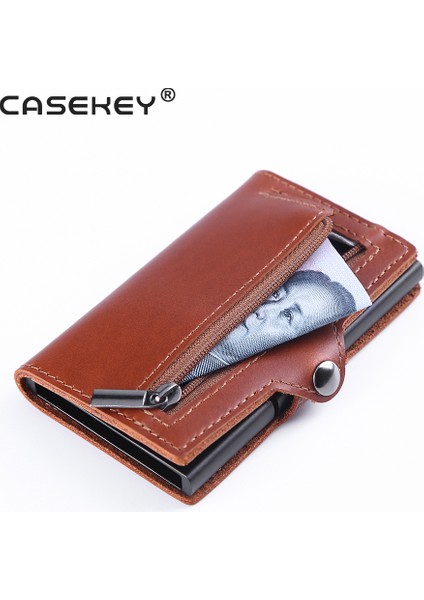 Kahverengi Hakiki Deri Rfıd Kredi Kartı Tutucu Erkekler Engelleme Sürgülü Cüzdan Kart Tutucu Çanta Karbon Fiber Slimjack Jackster Cüzdan (Yurt Dışından)