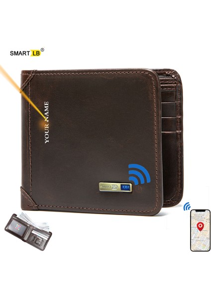 Siyah Akıllı Bluetooth Cüzdan Tracker Hakiki Deri Erkek Cüzdan Bulucu Kısa Ince Kart Tutucu Uyumlu Ücretsiz Gravür Serin Hediye (Yurt Dışından)