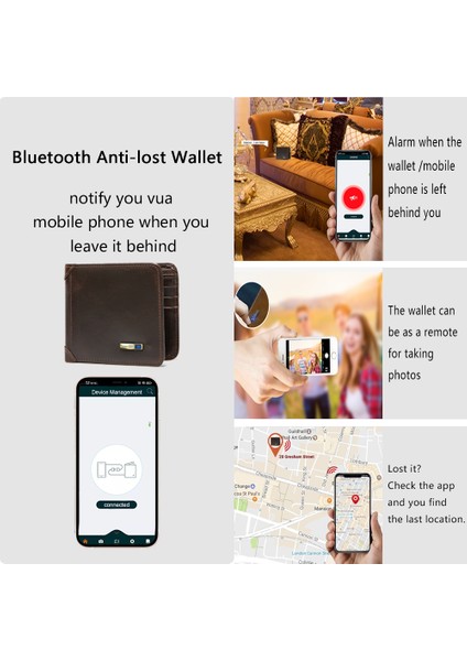 Siyah Akıllı Bluetooth Cüzdan Tracker Hakiki Deri Erkek Cüzdan Bulucu Kısa Ince Kart Tutucu Uyumlu Ücretsiz Gravür Serin Hediye (Yurt Dışından)