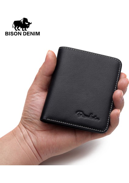 Mavi Bıson Denım Lüks Marka Erkek Cüzdan Hakiki Deri Erkek Mini Cüzdan Iş Rahat Çanta (Yurt Dışından)