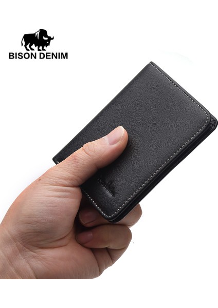 Mavi Bıson Denım Lüks Marka Erkek Cüzdan Hakiki Deri Erkek Mini Cüzdan Iş Rahat Çanta (Yurt Dışından)