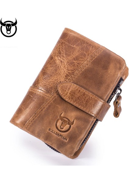Auburn Hakiki Çılgın At Deri Erkek Cüzdan Vintage Üç Katlı Cüzdan Zip Para Cebi Çanta Inek Derisi Deri Çile Cüzdan Erkek (Yurt Dışından)