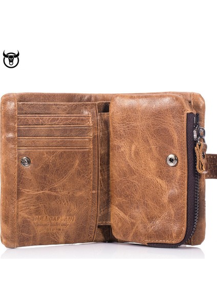 Auburn Hakiki Çılgın At Deri Erkek Cüzdan Vintage Üç Katlı Cüzdan Zip Para Cebi Çanta Inek Derisi Deri Çile Cüzdan Erkek (Yurt Dışından)