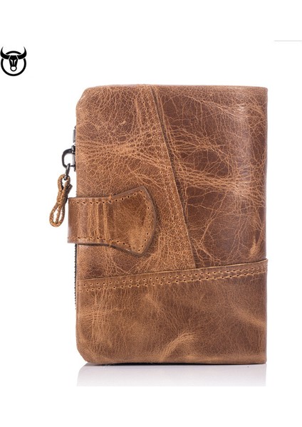 Auburn Hakiki Çılgın At Deri Erkek Cüzdan Vintage Üç Katlı Cüzdan Zip Para Cebi Çanta Inek Derisi Deri Çile Cüzdan Erkek (Yurt Dışından)