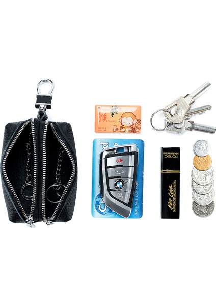 Safir Mavi Hakiki Deri Anahtar Cüzdan Unisex Anahtar Çantası Erkekler Araba Anahtarı Sahipleri Çift Fermuarlı Anahtarlık Durumda Kadın Akıllı Kahya Değişim Çanta (Yurt Dışından) fırsatları