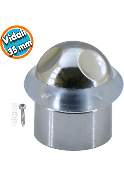 Kapı Stoperi Kapı Altı Durdurucu Tutucu Tamponu Silikonlu Contalı Stopu Vidalı Parlak Krom 35 mm