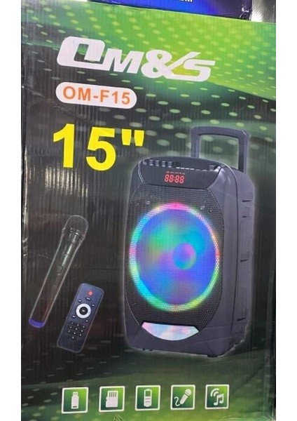 Müzik Kutusu OM-F15 Kablosuz 1 El Mikrofon Disko Işıklı