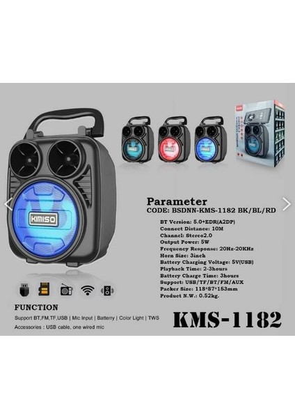 Müzik Kutusu KMS-1182 Bluetooth - USB - Hafıza Kartı - Radyo