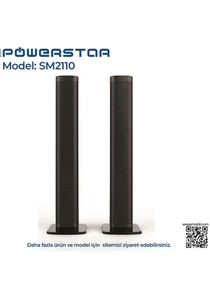 Müzik Kutusu Powerstar SM-2110 Kule 2'li Bluetooth - USB - Hafıza Kartı