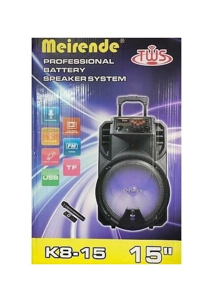 Müzik Kutusu K8-15 Kablosuz 1 El Mikrofon Disko Işıklı