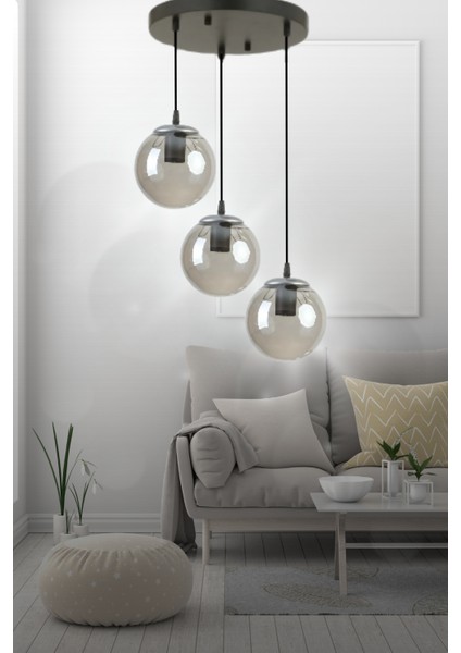 Hera 3'lü Füme Camlı Si̇yah Sarkıt Avi̇ze -Yatak Odası - Salon -Mutfak