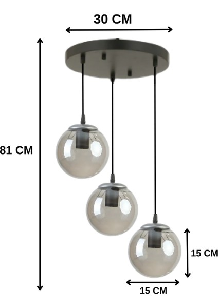 Hera 3'lü Füme Camlı Si̇yah Sarkıt Avi̇ze -Yatak Odası - Salon -Mutfak modelleri