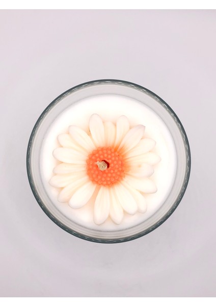 Turuncu Papatya Mum, Dekoratif Soya Mum, Hediyelik Mum, Kokulu Mum, Soya Mum modelleri