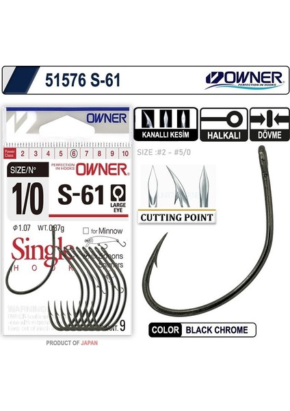 51576 S-61 Black Chrome Japon Iğne Balıkmarketim